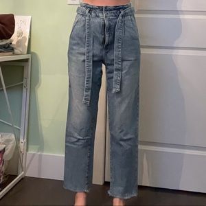 Straight leg paper bag high waisted jeans